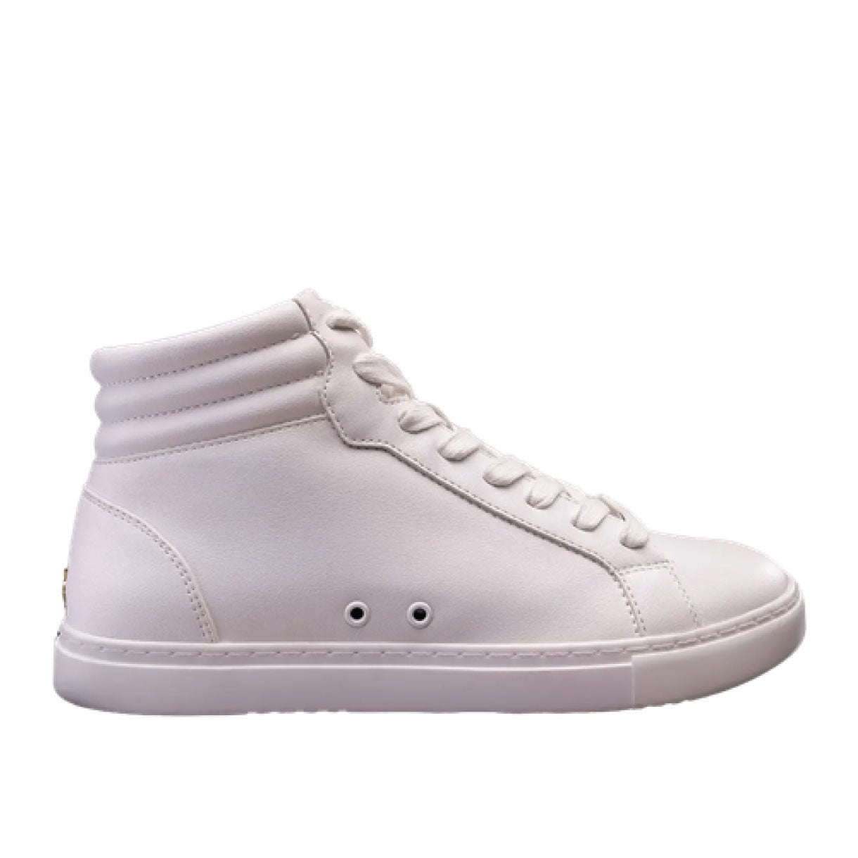 Weiss-High-Top-Sneaker von Fuego Dance Shoes mit Schnürsenkeln und minimalen Nähten, Seitenansicht.